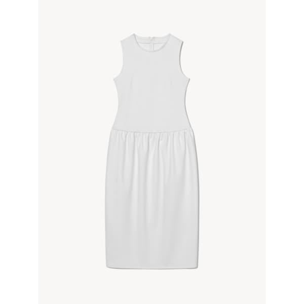 CREWNECK SHIRRING BALLOON DRESS_WHITE