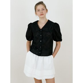 24 summer Rohan punching collar blouse_Black