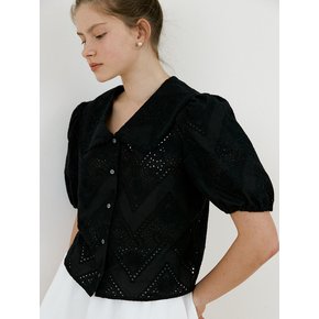 24 summer Rohan punching collar blouse_Black