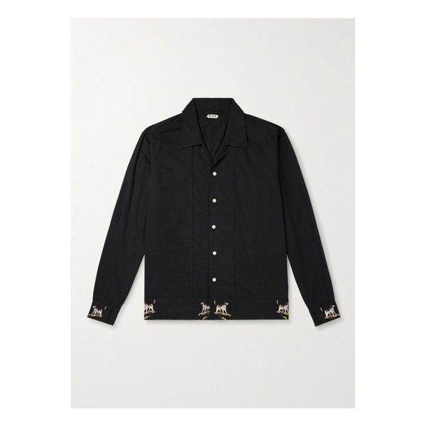 보디 포인터 캠프 칼라 자수 코튼 셔츠 블랙 46376663162895627