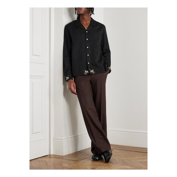 보디 포인터 캠프 칼라 자수 코튼 셔츠 블랙 46376663162895627