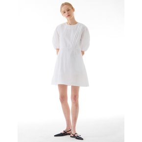 STITCH PIN TUCK SHIRRING MINI ONE-PIECE WHITE