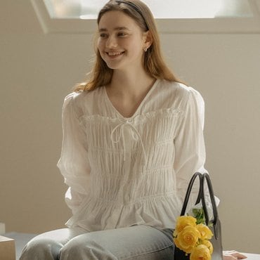 틸아이다이 Ribbon point smoke cotton blouse_Ivory