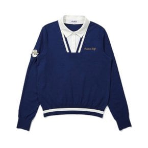 긴팔티 LQS M5122PKT11NVY 이중 카라 롱 슬리브 니트 NAVY (WOMAN)