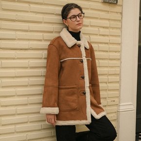 Wool shearing collar suede mustang coat_Brown