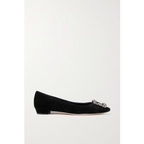 Hangisiflat Embellished Velvet Point-toe Flats 블랙