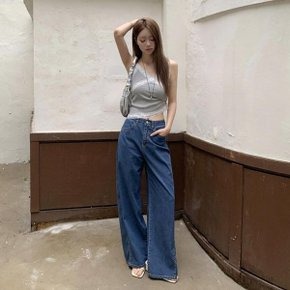 여자 모던 베이직 사이드 절개 세미 와이드핏 빅사이즈 청바지