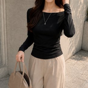 세이렌 봄 가을 보트넥 모달 티셔츠 여성 슬림핏 오프숄더 얇은 긴팔티