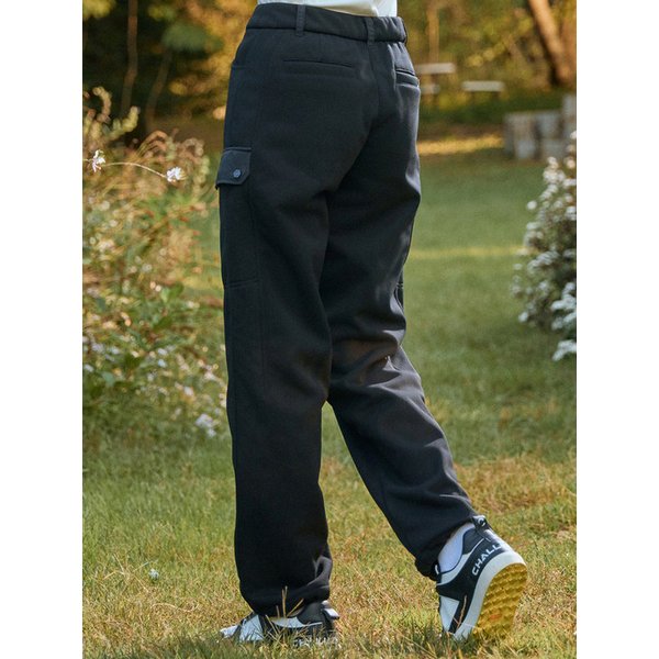 여성 트윌조직 밍크기모본딩 세미와이드 팬츠 블랙