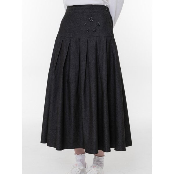 데님 핀턱 버튼 디테일 롱스커트