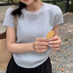 반팔 니트 티셔츠 여성 여름 펀칭 상의 비스코스 쿨웨어