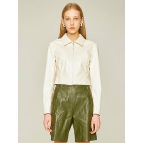 FAUX LEATHER CROP LINE SHIRT (IVORY)