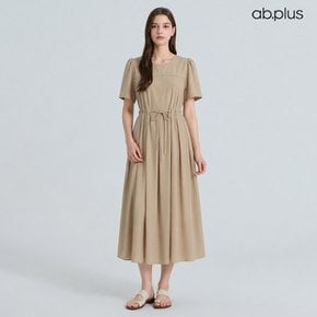 [ab.plus] 허리 리본끈 플리츠 나일론 반팔 원피스 (LSA2MO36A)