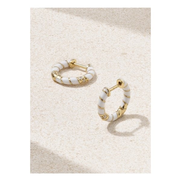 이본 레옹 9캐럿 골드 에나멜 다이아몬드 후프 귀걸이 1647597334485469