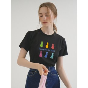 Color Rabbit Art Work Printing T-shirt (Black)