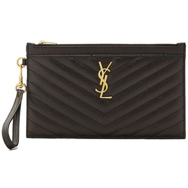 생로랑 YSL 모노그램 로고 쉐브론 레더 스트랩 클러치백 636313 BOW01 1000