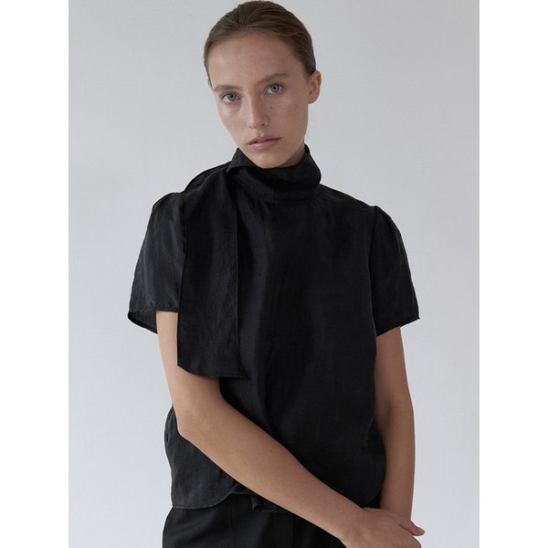 LT607 ESSENCE ORGANZA BALLOON SCARF TOP, BLACK