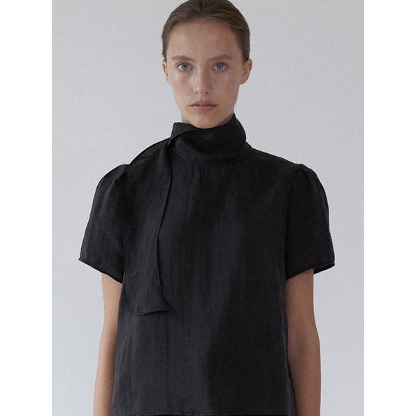 LT607 ESSENCE ORGANZA BALLOON SCARF TOP, BLACK