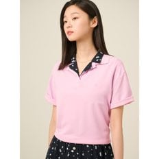 피케 밑단 스트링 반소매 T칼라 티셔츠  핑크 (BF5442C04X)