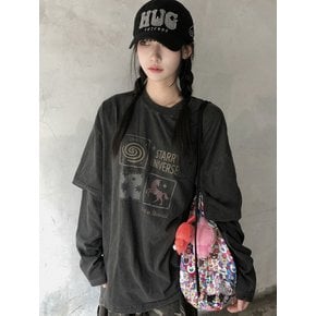 유니 스타 레이어드 피그먼트 롱슬리브 스모크블랙