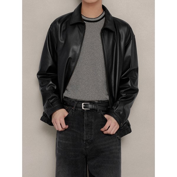 맨즈 카우레더 스퀘어 벨트 [블랙]