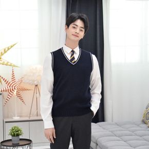 교복몰 보풀방지 네이비 화이트라인 교복조끼 남자 _P343223915
