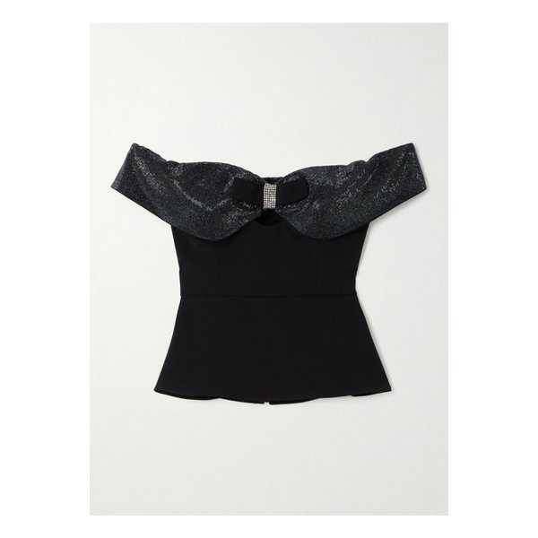 오프숄더 보우 크리스털 장식 크레이프 탑 블랙 1647597345383070