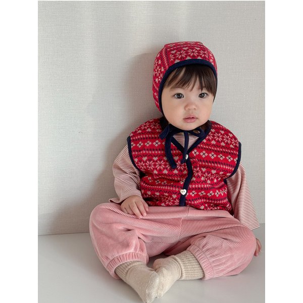 25 겨울 꽃봉조끼+보넷set (2color)