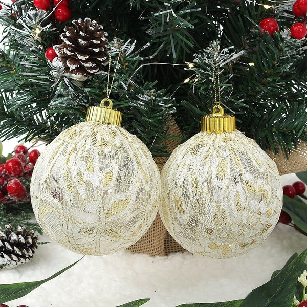 시스루 레이스 장식볼 2p세트(10cm) (골드플라워)