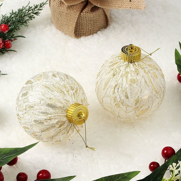 시스루 레이스 장식볼 2p세트(10cm) (골드플라워)