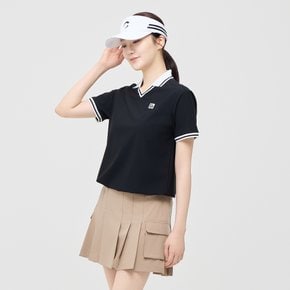 여성 트리코트 V넥 스트링 반팔티