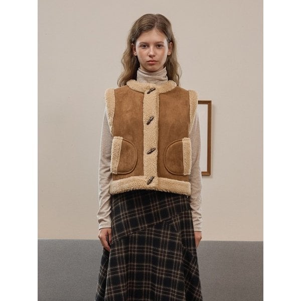 페이크 FUR 트리밍 스웨이드 무스탕 조끼 OW5WVA900