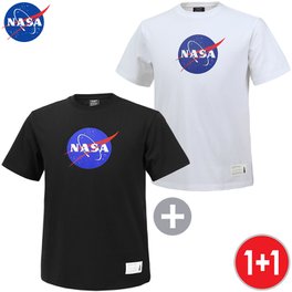 NASA 나사 남녀공용 면 라운드 반팔티 N-155UBK+N-155UWH  남자 여성 티셔츠 1+1 세트  빅사이즈