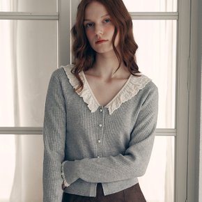 FRILL COLLAR CARDIGAN GRAY