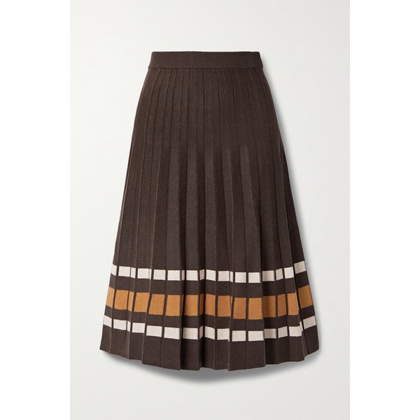 Adam Pleated Striped Knitted Midi Skirt 브라운 15546005221928321