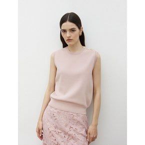 Gold Button Sleeveless Knit Top Pink