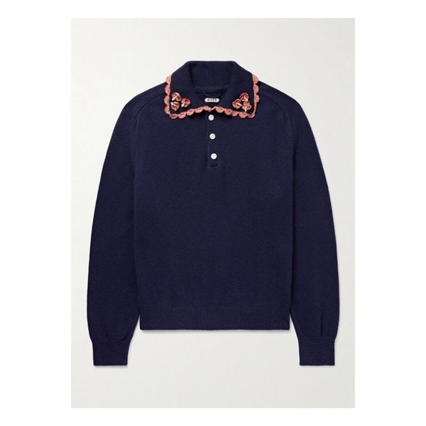 보디 루키 아플리케 장식 울 캐시미어 혼방 폴로 셔츠 블루 1647597351133048