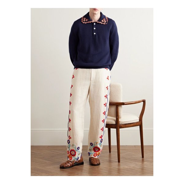 보디 루키 아플리케 장식 울 캐시미어 혼방 폴로 셔츠 블루 1647597351133048