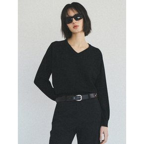 Classic Minimal Crop V-neck Knit_CTK216(Black)