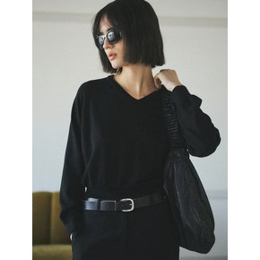 Classic Minimal Crop V-neck Knit_CTK216(Black)