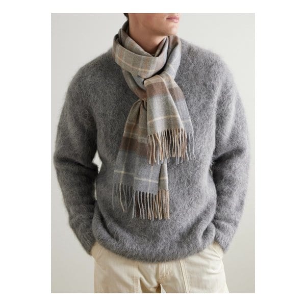 존스톤스 오브 엘긴 프린지 체크 캐시미어 스카프 46376663162948200