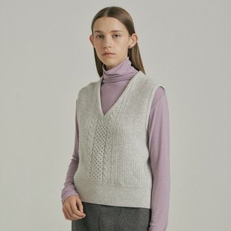 ahwe Cable V-neck Vest_LIGHT GREY