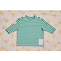 WOOD SMILE STRIPED 3/4 SLEEVE SHIRT [GREEN/WHITE]