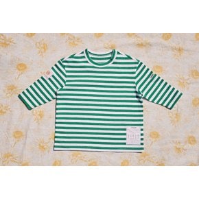 WOOD SMILE STRIPED 3/4 SLEEVE SHIRT [GREEN/WHITE]