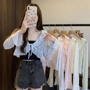가디건 카디건 니트 CD 아우터 레이스 플라워 숏