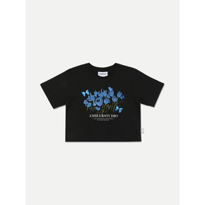 Blue Butterfly Crop T-Shirts ACR404 (Black)