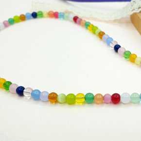 무지개 컬러 원석 비즈 목걸이 4mm 캣츠아이 채운옥 유리 써지컬스틸