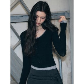 슬림핏 버튼 레이어드 롱슬리브 [BLACK]