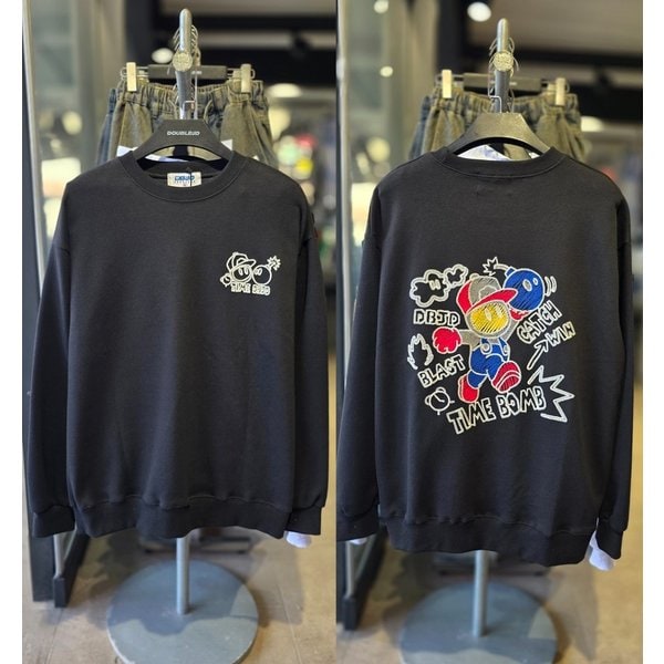 [시흥점] 자수 봄버 세미오버핏 맨투맨(남여공용)/JFET22806BK