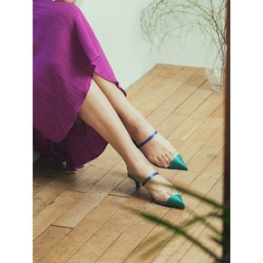 blue green pointed toe two-tone mule